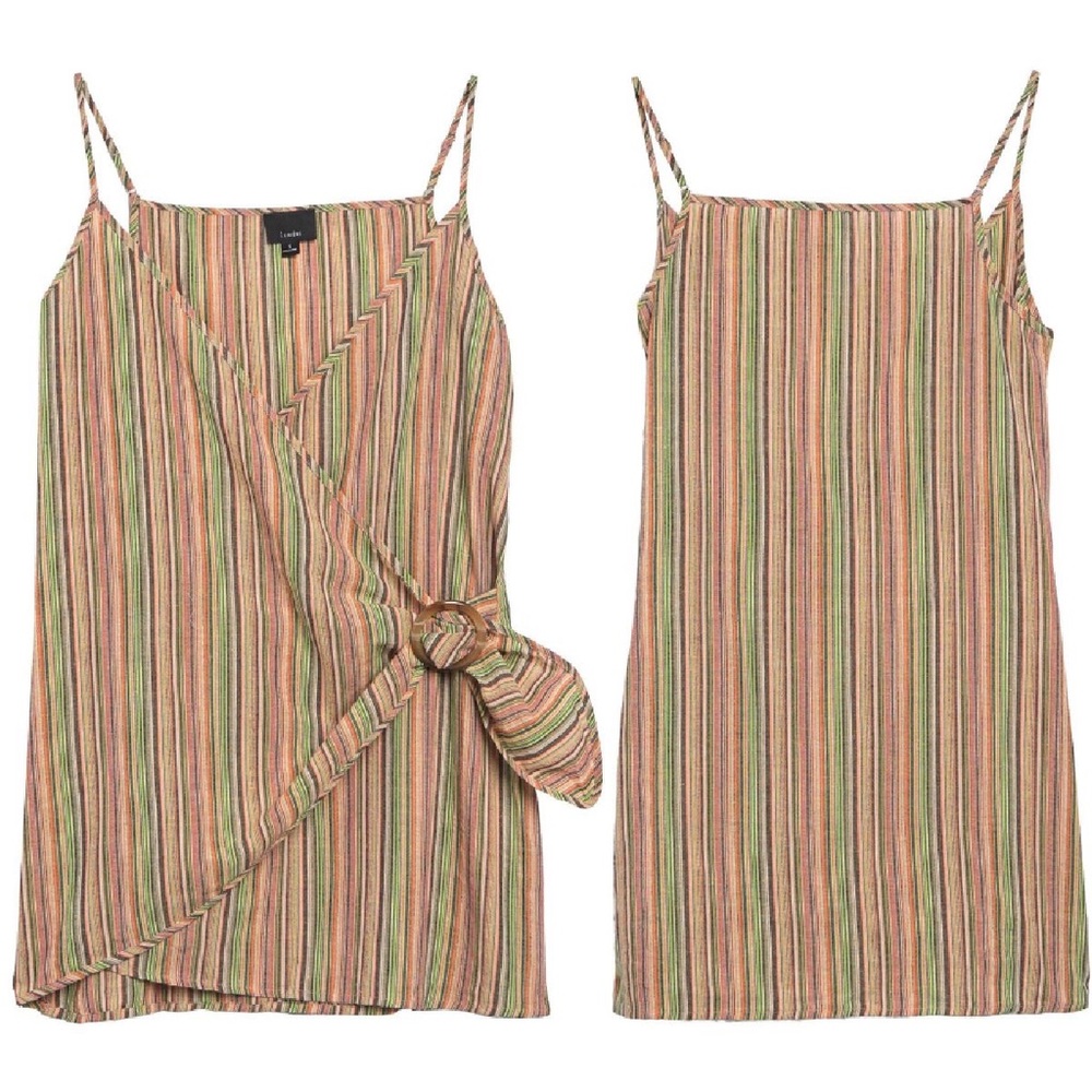 Lumiere Mini Striped O-Ring Buckle Wrap Dress L